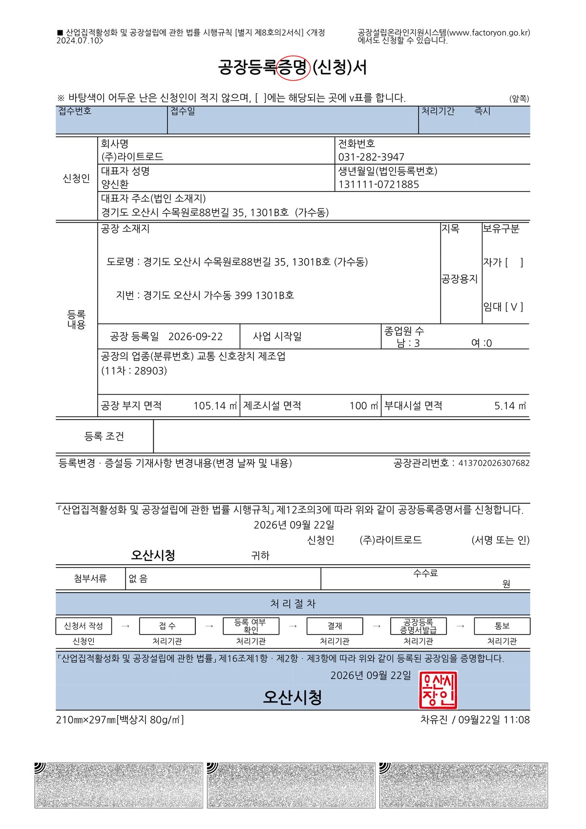 Factory registration certificate